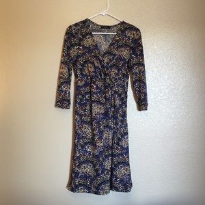 Wrap-Like Patterned Dress with Deep V Neckline